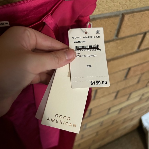 NWT Good American Wash Satin Pants Wide Leg Pink Love Potion Size 2/26 - Picture 5 of 6